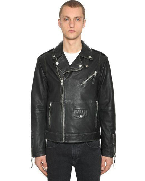 Calvin Klein Men's Black Vintage Leather Biker Jacket