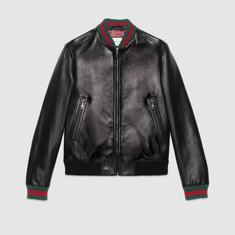 GUCCI Leather jacket with Web