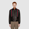 GUCCI Leather bomber jacket with Web