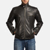 Cafe Racer Onyx Black Leather Biker Jacket