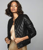 REISS OTTOLIE CROSS STITCH LEATHER BOMBER JACKET