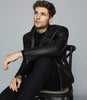 REISS MIMO LEATHER BIKER JACKET BLACK